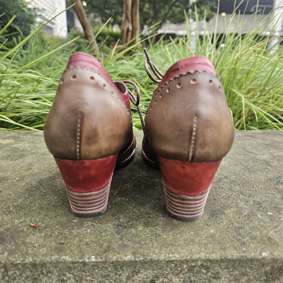 L’artiste Sping‎ Step Bardot Pump Red Brown Leather Heels Oxford Bootie Block - Picture 4 of 8